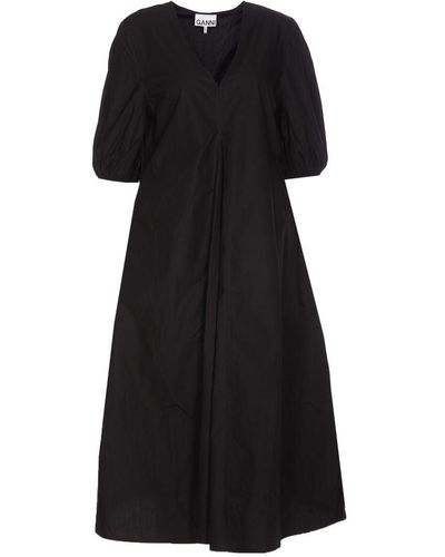 Ganni Cotton Midi Dress Dresses - Black
