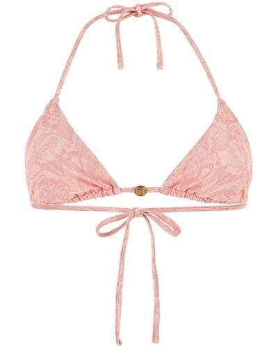 Versace Barocco Print Triangle Bikini Top - Pink