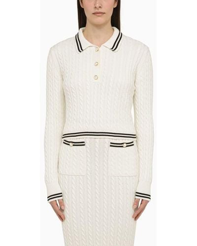Alessandra Rich Cable-knit Polo Shirt - White