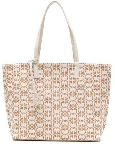 Pinko Carrie Shopping Bag With All-Over Logo - Natural
