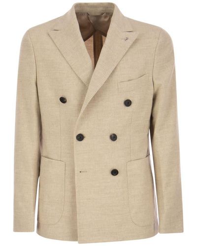 Peserico Wool And Viscose Double-breasted Blazer - Natural