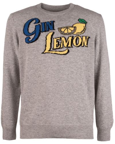 Saint Barth Gin Lemon Jacquard Print Crew Neck Jumper - Grey