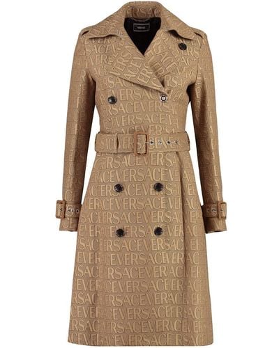 Versace Cotton Blend Trench Coat - Natural