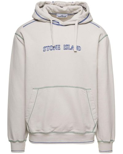 Stone Island Hoodie With Contrasting Logo Embroidery - Gray