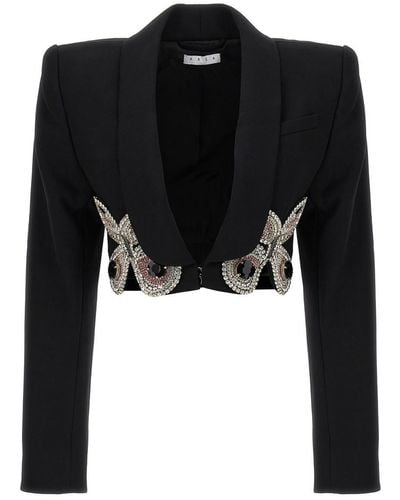 Area Embroidered Butterfly Cropped Jackets - Black