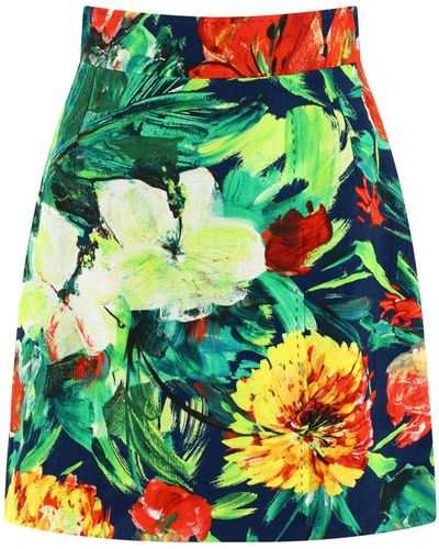 Dolce & Gabbana Bloom Print Brocade Miniskirt - Green