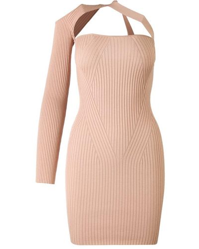 ANDREADAMO Ribbed Knit Asymmetrical Mono Shoulder Dress Clothing - Pink