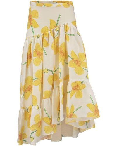 Marni Ramie Skirt With Orchid Print - Yellow