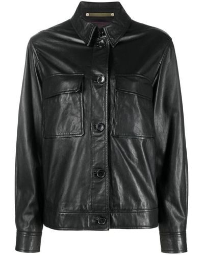 Paul Smith Ps Button-Up Leather Shirt Jacket - Black
