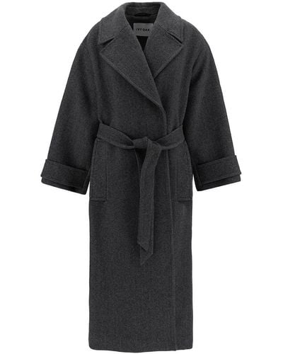 IVY & OAK 'claudia' Oversized Grey Coat With Matching Belt In Wool Blend Woman - Black