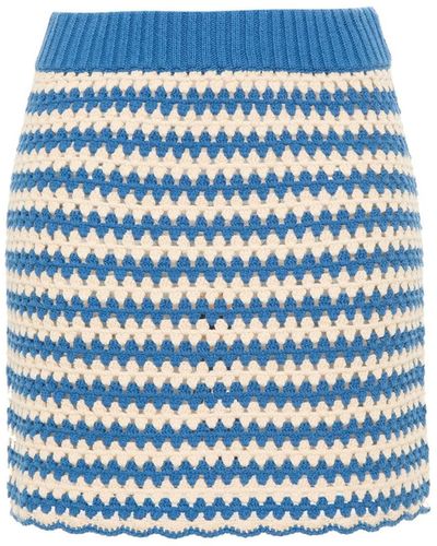 Semicouture Monique Striped Cotton Mini Skirt - Blue