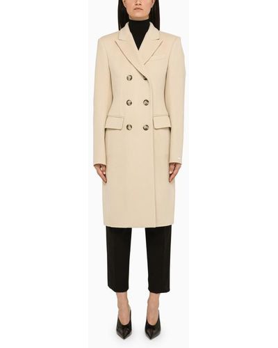 Sportmax Ivory Wool Double Breasted Coat - Natural