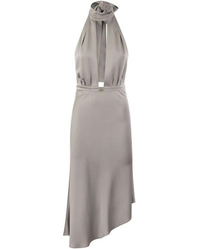 Elisabetta Franchi Satin Midi Dress With Asymmetric Skirt - Grey