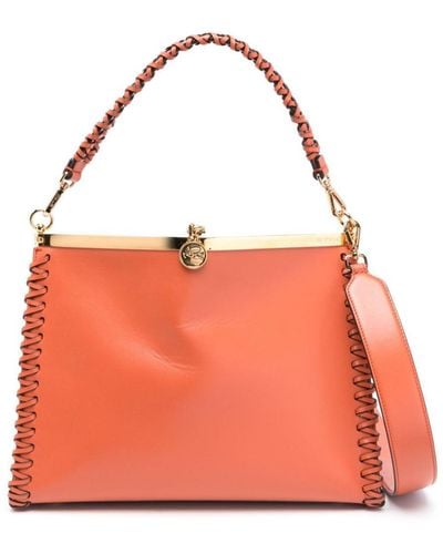 Etro Large 'Vela' Leather Bag With Threading - Orange
