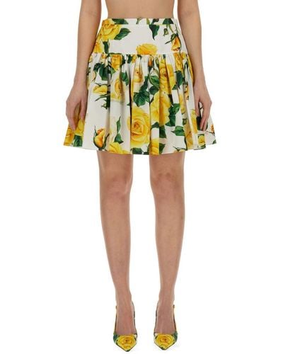Dolce & Gabbana Short Skirt With Flower Print - Yellow