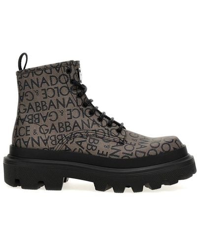 Dolce & Gabbana Jacquard Logo Combat Boots - Black