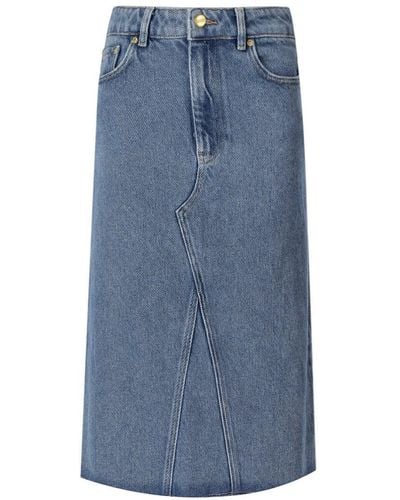 Ganni Light Denim Midi Skirt - Blue