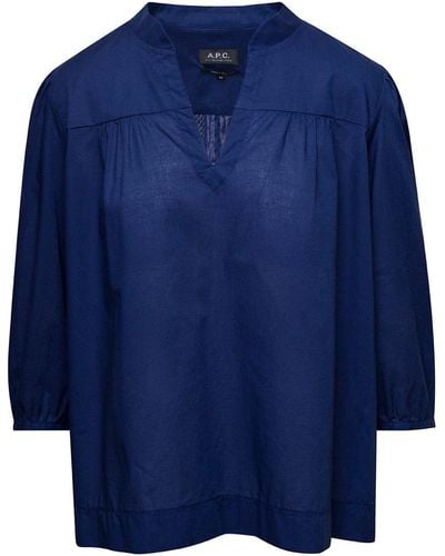 A.P.C. 'Teresa' Blouse With Three-Quarter Sleeves - Blue