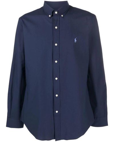 Polo Ralph Lauren Slim Fit Navy Stretch Poplin Shirt With Light Pony - Blue