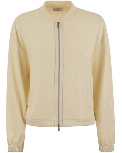 Peserico Cotton And Linen Zipped Sweatshirt - Natural