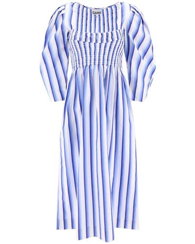 Ganni Striped Smock Dress - Blue