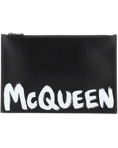 Alexander McQueen 'mcqueen Graffiti' Leather Flat Pouch - Black