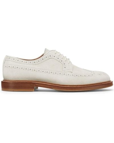 Brunello Cucinelli Perforated-embellished Suede Derby Shoes - White