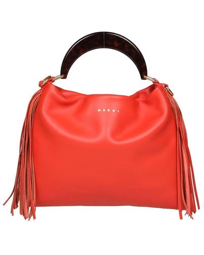 Marni Venice Small Bag With Leather Fringes - Red