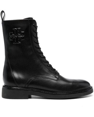 Tory Burch Double T Leather Combat Boots - Black