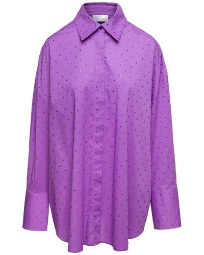 GIUSEPPE DI MORABITO Purple Shirt With Crystal Embellishment All-over In Cotton Woman