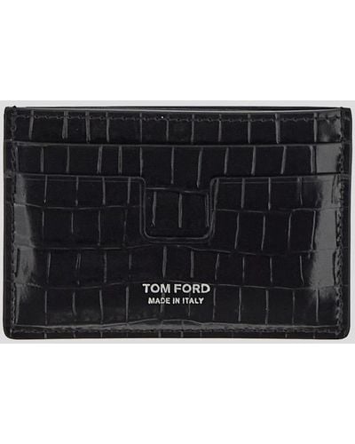Tom Ford Shiny Stamped Crocodile Cardholder - Black