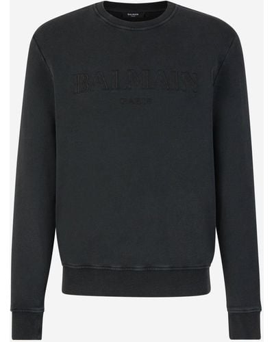 Balmain Cotton Sweatshirt Without Hood Logo - Black