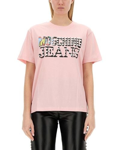 Moschino Jeans T-shirt With Logo - Pink