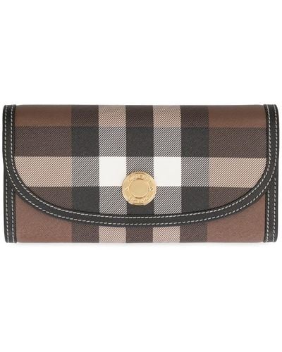 Burberry Continental Wallet With Check Motif - Grey