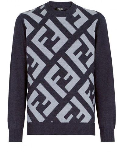 Fendi Ff Intarsia Knit Sweater - Blue
