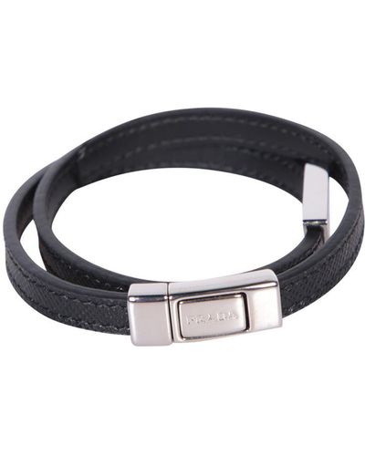 Prada Traingle Logo Black Bracelet - Blue