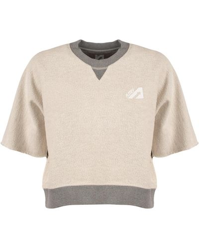Autry Melange Cotton Jersey Cropped Sweatshirt - Natural