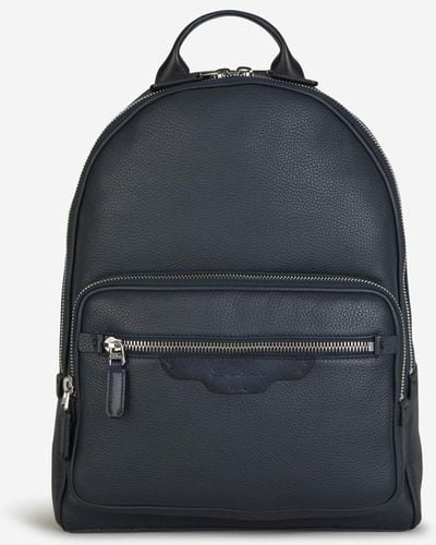 Santoni Logo Leather Backpack - Blue