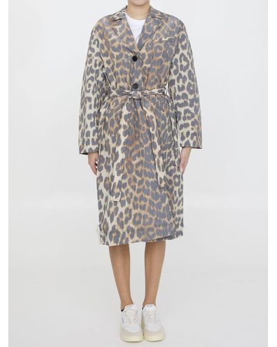 Ganni Leopard Coat - Gray