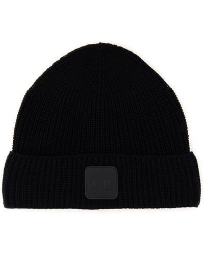 C.P. Company Beanie Hat With Logo - Black