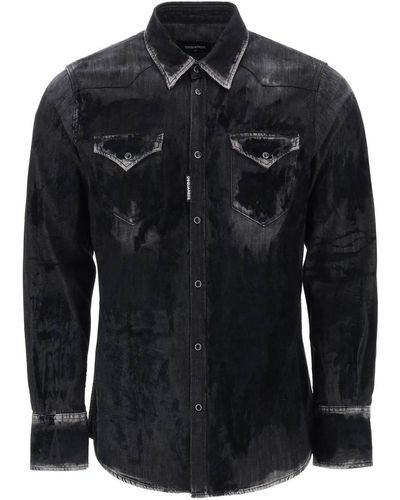 DSquared² Flocked Denim Western Shirt - Black