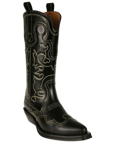 Ganni 40mm Mid-calf Western Boots - Black