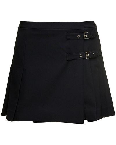 Alessandra Rich Black Mini Skirt With Side Bukle Detail With Loop In Wool Blend Woman
