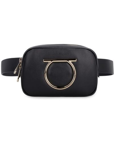 Ferragamo Vela Leather Belt Bag With Maxi Logo - Black