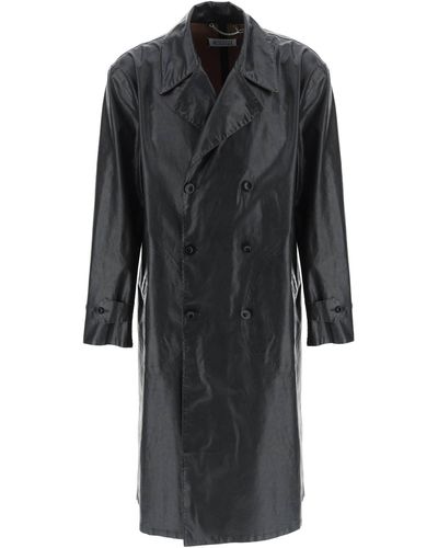 Maison Margiela Long Trench Coat In Coated Cotton - Black