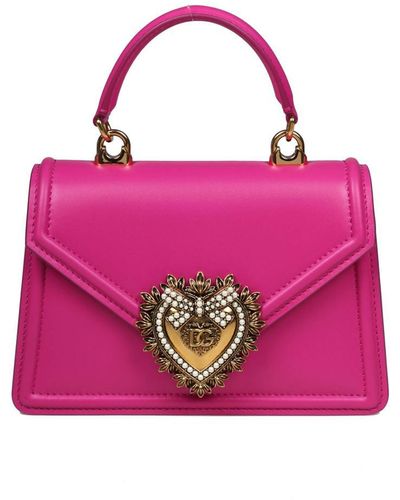 Dolce & Gabbana Small Devotion Handbag In Shocking Pink Leather