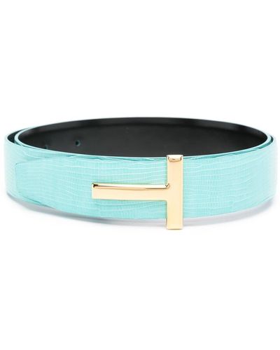 Tom Ford Leather Belt With T-Plate - Blue