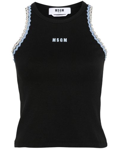 MSGM Ribbed T-Shirt With Applications - Black