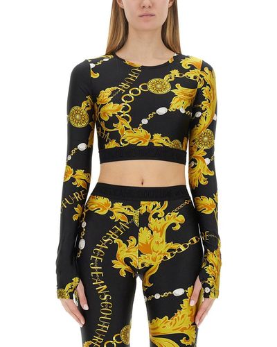 Versace Cropped Top With Logo - Yellow