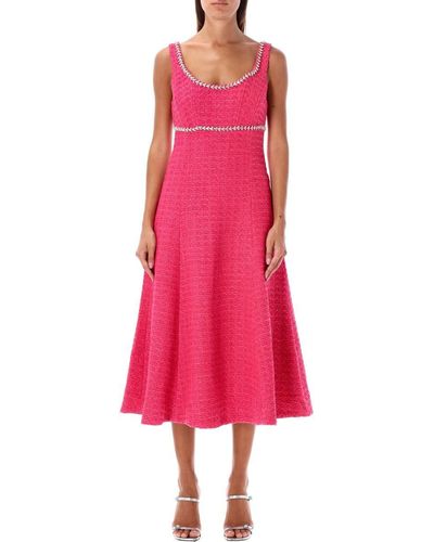 Self-Portrait Crystal-embellished Bouclé-tweed Midi Dress - Pink